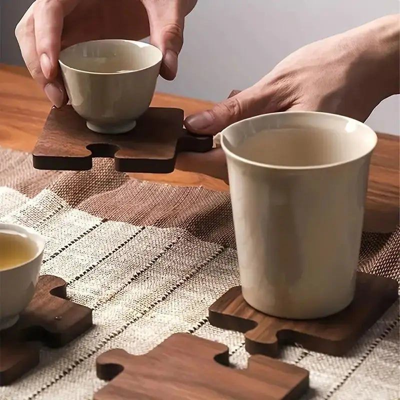 Vintage Wooden Puzzle Coasters Heat Resistant Mats Bar Dining Table Qme
