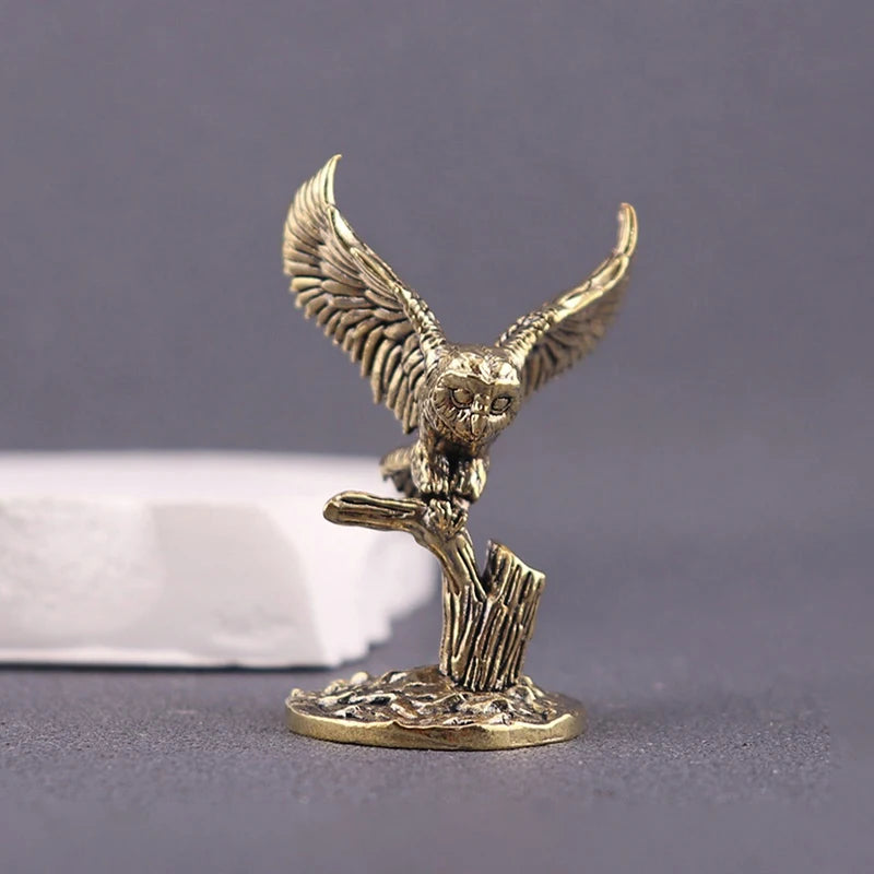 Retro Copper Animal Tea Pet Antique Solid Brass Owl Miniature Qme A4
