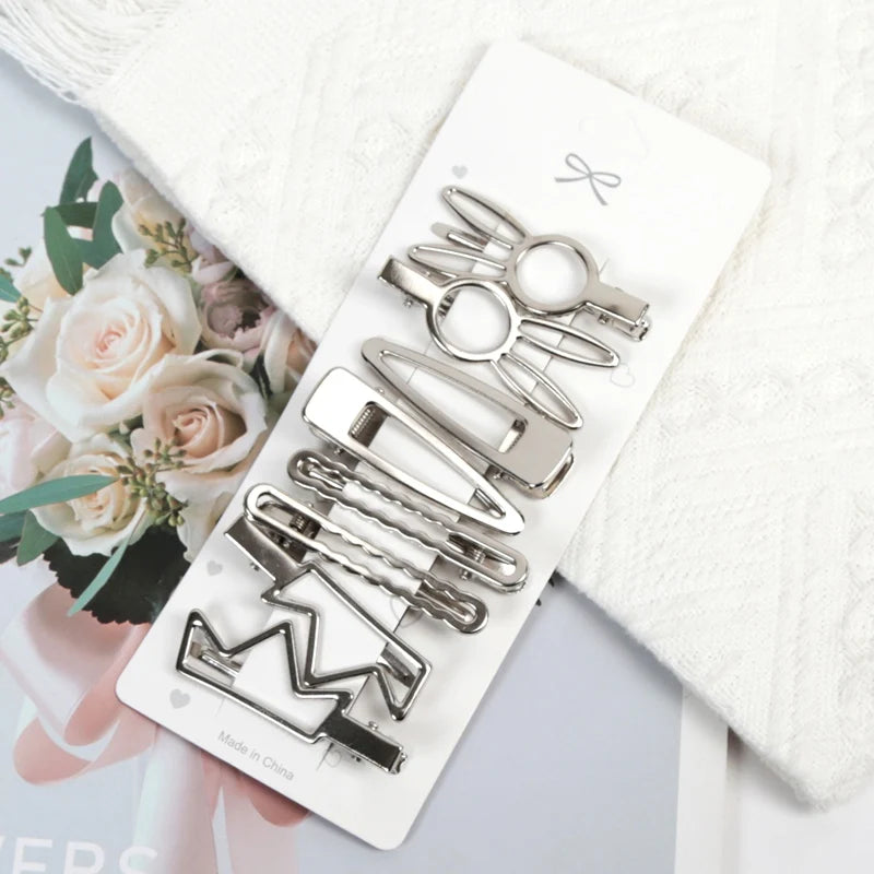 Sliver Metal Hair Clips Women Y2K Duckbill Hairpin Personality Qme A2-8pcs