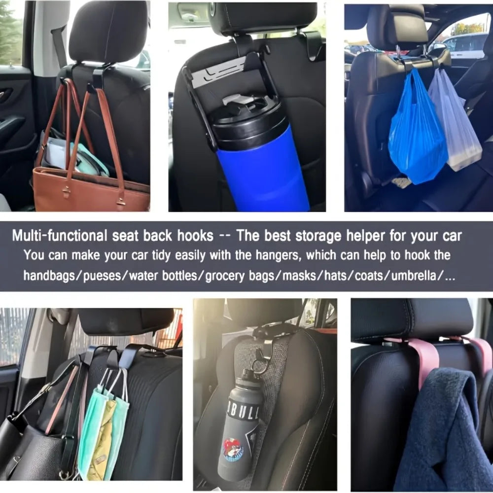 Car Seat Back Headrest Hooks Universal Auto Storage Hanger For Handbags Grocery Bags Purse Water Bottle Car Interior Accessories Qme