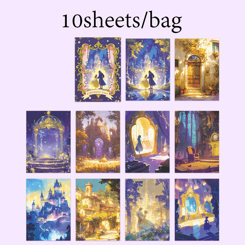10 Sheets/Bag Dreamy Fairy Tale Theme Background Stickers, Fit for DIY, Scrapbook, Phone Case, Notebook & More Decorations Qme 6