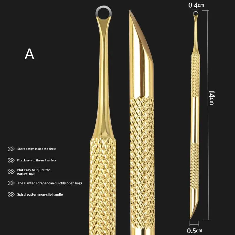 Double-ended Nail Beveled Head Cuticle Pusher Remover Stainless Steel Qme Gold A