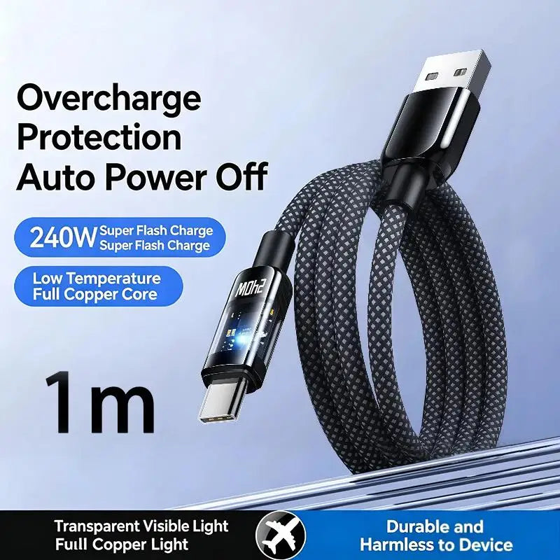 240W USB Cable Fast Charging C 1 Meter 2 Meters Strong Durable Cord Qme A