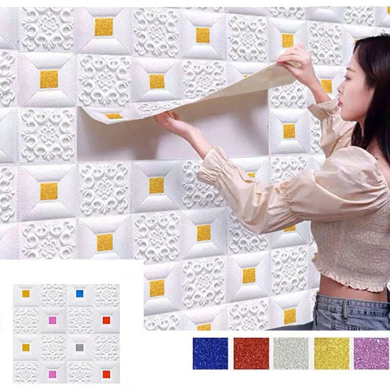 Waterproof Self Adhesive Foam 3D Tile Brick Wallpaper 1-10Pcs 70cmx70cm Wall Sticker Bedroom Apartment Indoor Wall Art Decor Qme