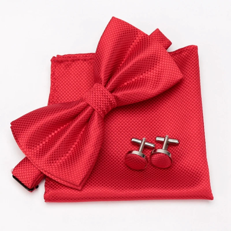 Men Bowtie Plaids Classic Fashion Wedding Party Formal Cufflinks Bow Qme Red