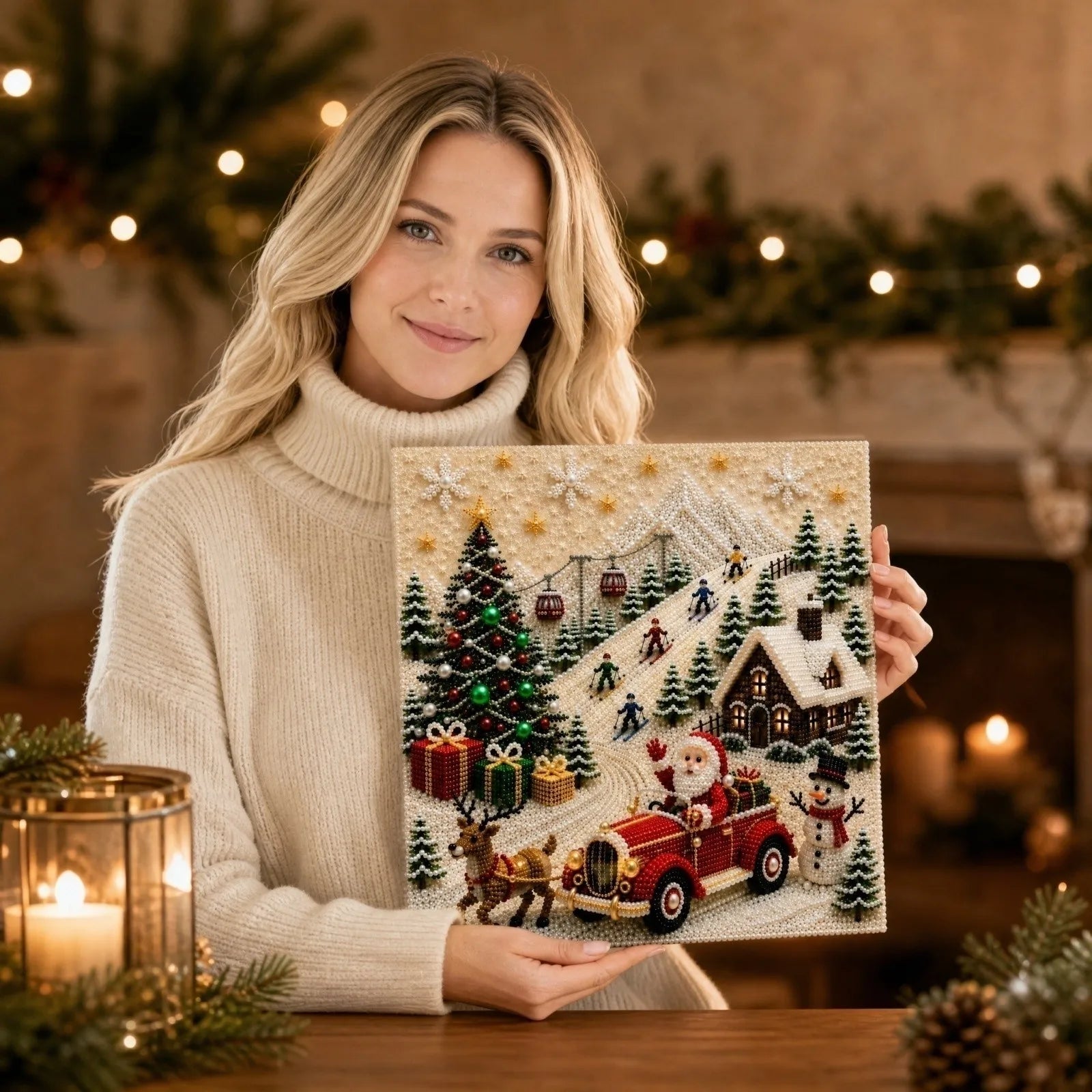Vintage Christmas Scene Bead Painting Supplies with Step-by-Step Instructions DIY Pearl Christmas Home Wall Decor Sperical Gift Qme