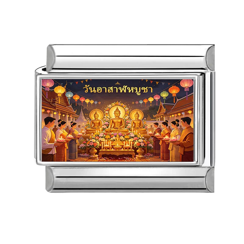 Floating Water Lanterns offer sacrifices Buddhist Lent Charms Italian Links Fit 9mm Bracelet Stainless Steel DIY Making Jewelrys Qme Style 6