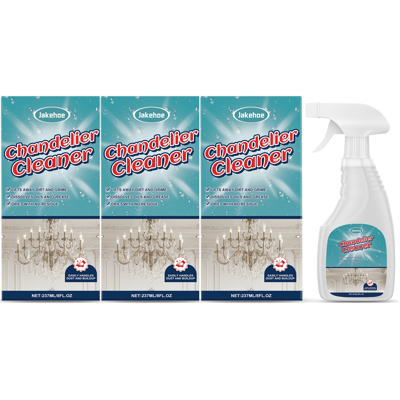 Chandelier Cleaning Spray Removing Dust Grime & Grease Restores Shine Polishing Household Crystal & Glass Light Fixture Cleaner Qme 3 x 237ML Boxed