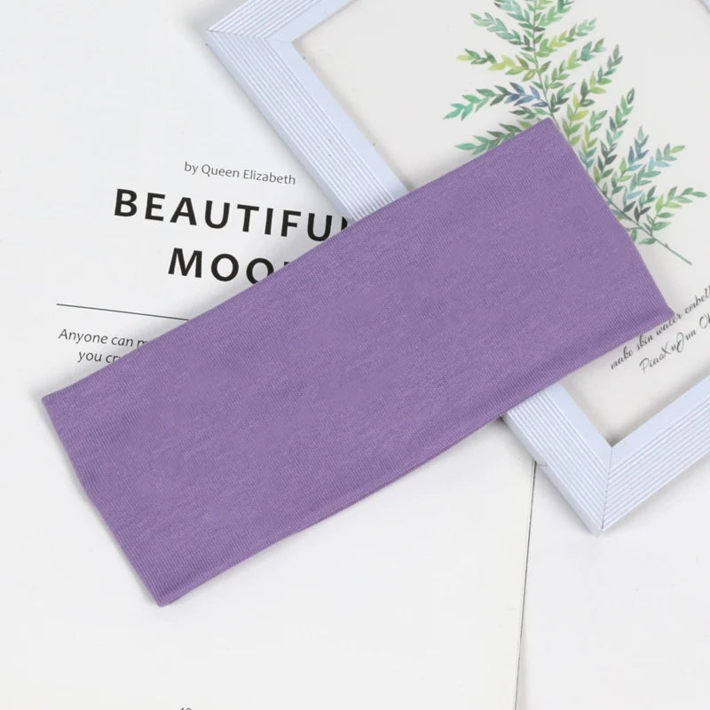 Unisex Solid Wide Elastic Hairband Running Sport Headband Yoga Qme Lavender