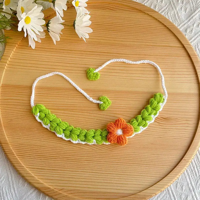 Soft Pet Scarf Drool Bib Dog Cat Knit Accessories Cute Woven Flower Qme A15