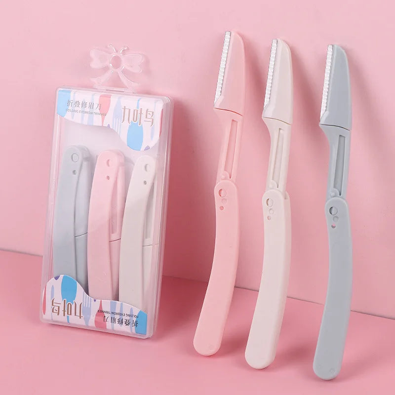Fold Eyebrow Trimmer Scissors Hair Remover Comb Razor Clip Makeup Qme