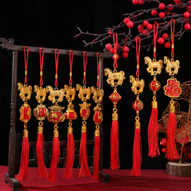 1/10Pcs 2026 Year Of The Horse Wall Hanging Car Ornament Chinese New Year 3D Horse Lantern Red Gold Pendant Lucky Decor Gifts Qme