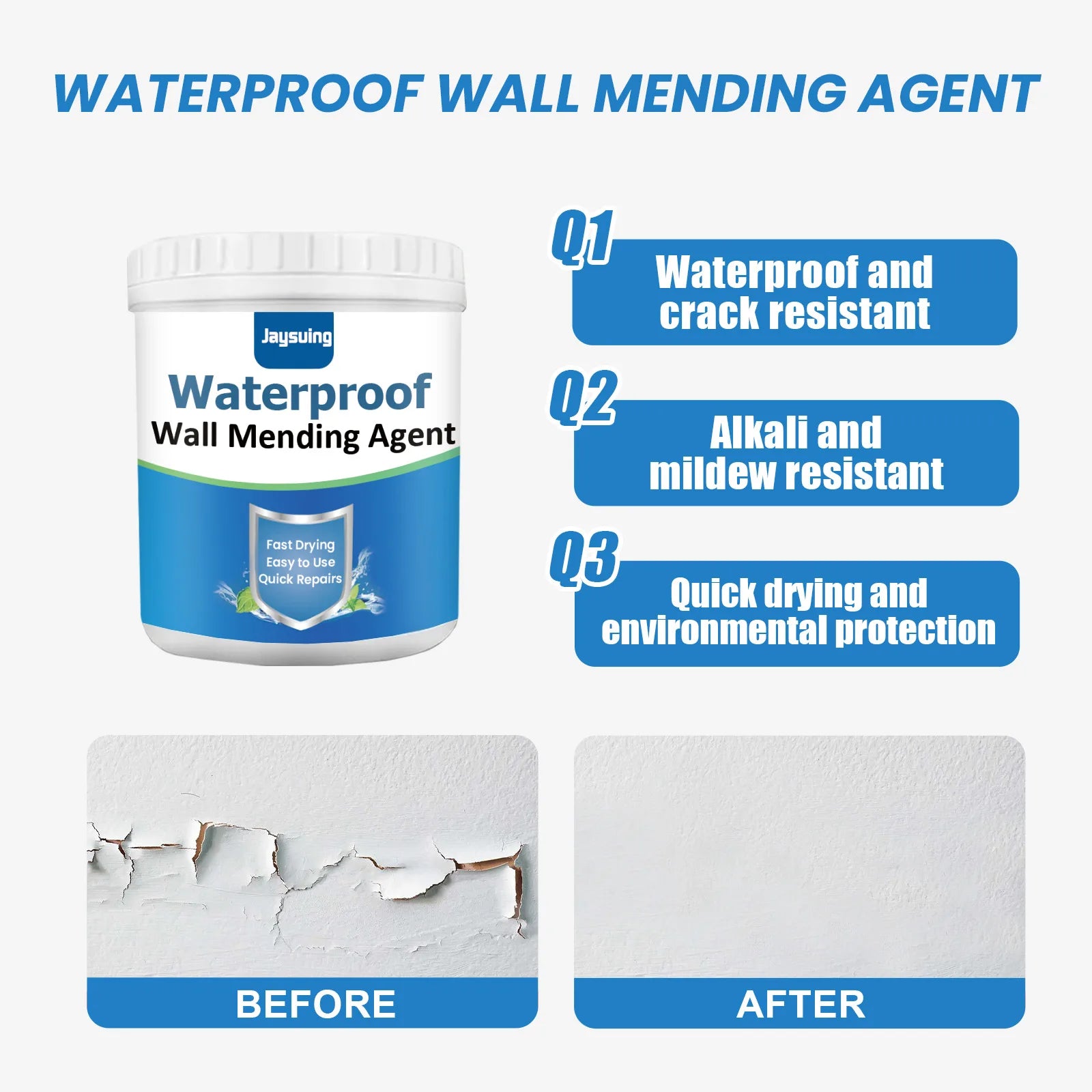 Wall Mending Agent Waterproof Wall Repair Paint Crack Mildew Remover Anti-Leaking Sealant Quick-Drying Restore Wall Repair Paste Qme