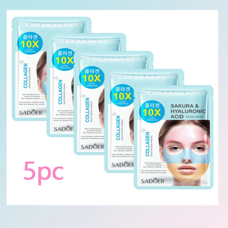 Collagen Facial Masks Moisturizing Whitening Faded Wrinkles Lift Firming Sakura Hyaluronic Acid Face Mask Korean Cosmetics Qme 5pc