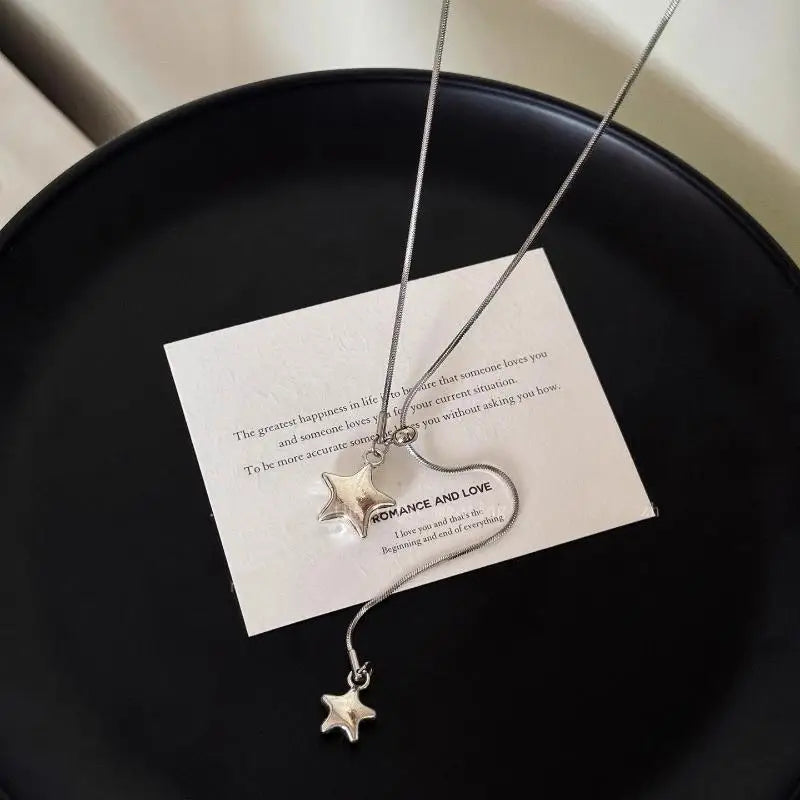 Silver Color Asymmetrical Star Pendant Adjustable Snake Chain Necklace For Women Qme 1Pcs A1