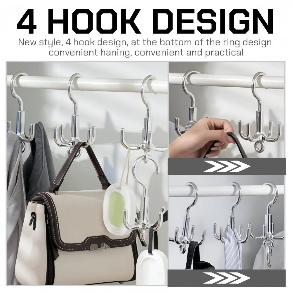 1/2/3Pcs Multifunctional Rotating Clothes Hook Punch Free 4-Claw 360° Rotating Scarf Hanging Storage Hooks for Wardrobe Storage Qme