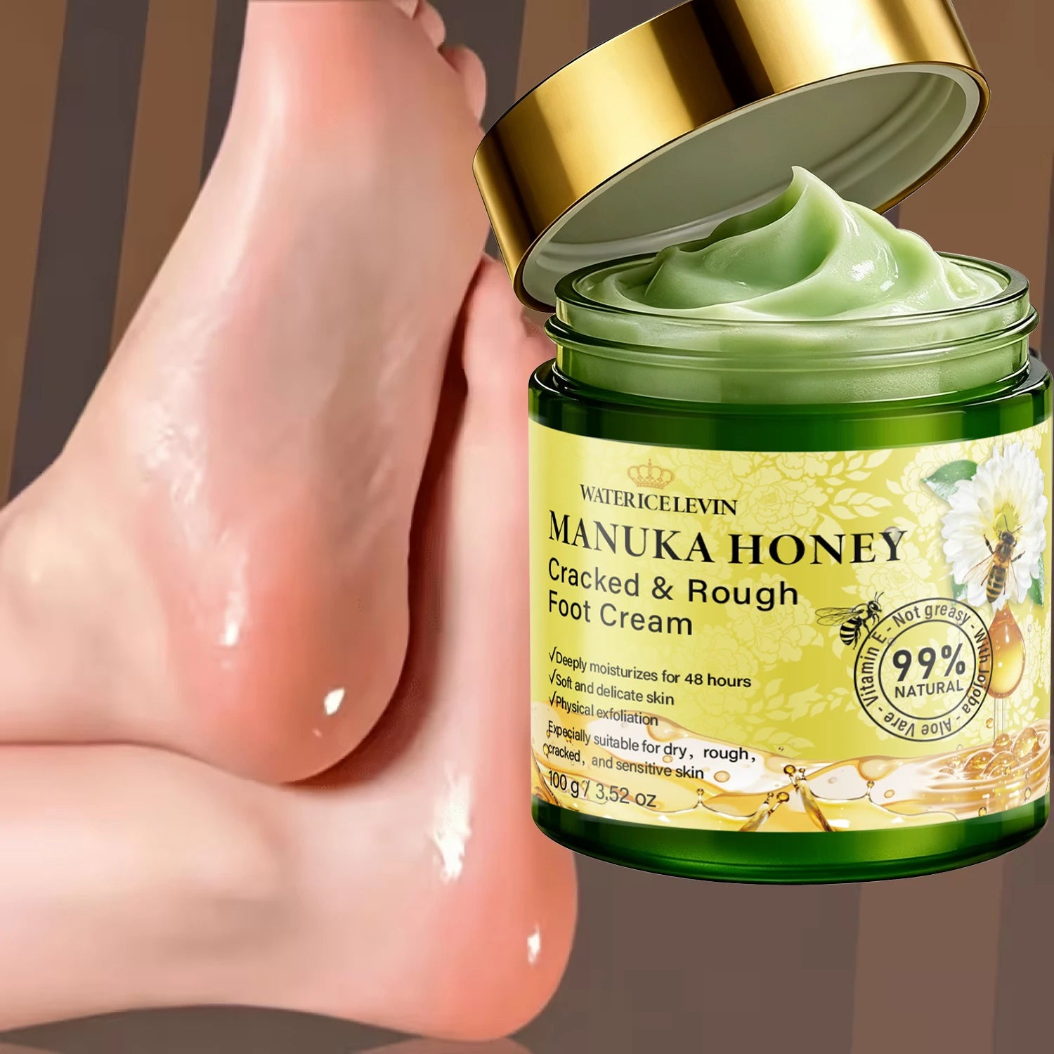 Natural Manuka Honey Foot Care Cream, Hydrating & Softening for Cracked Rough Skin Qme