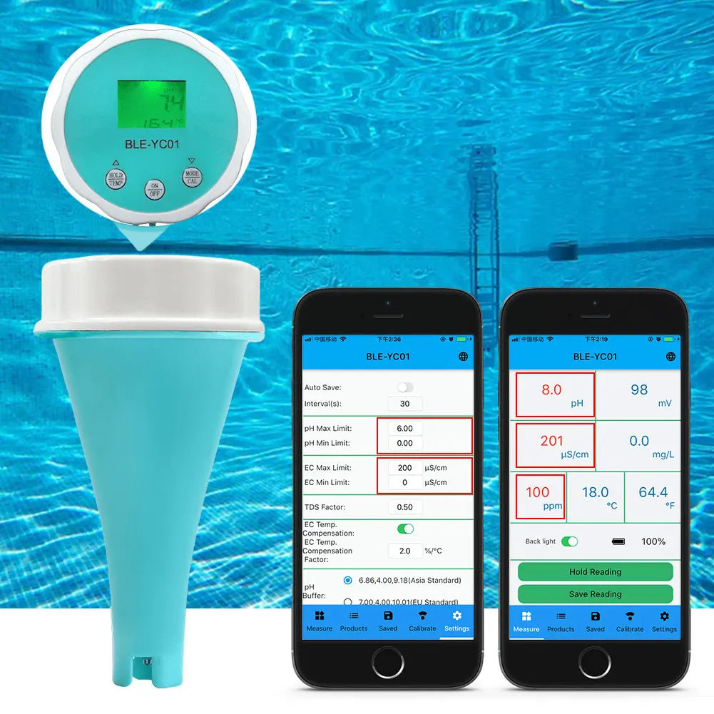 6 in 1 Water Quality Test Meter APP Online Monitor PH CL TDS EC ORP TEMP Tester BT Digital Chlorine ORP EC TDS Temp PH Meter Qme