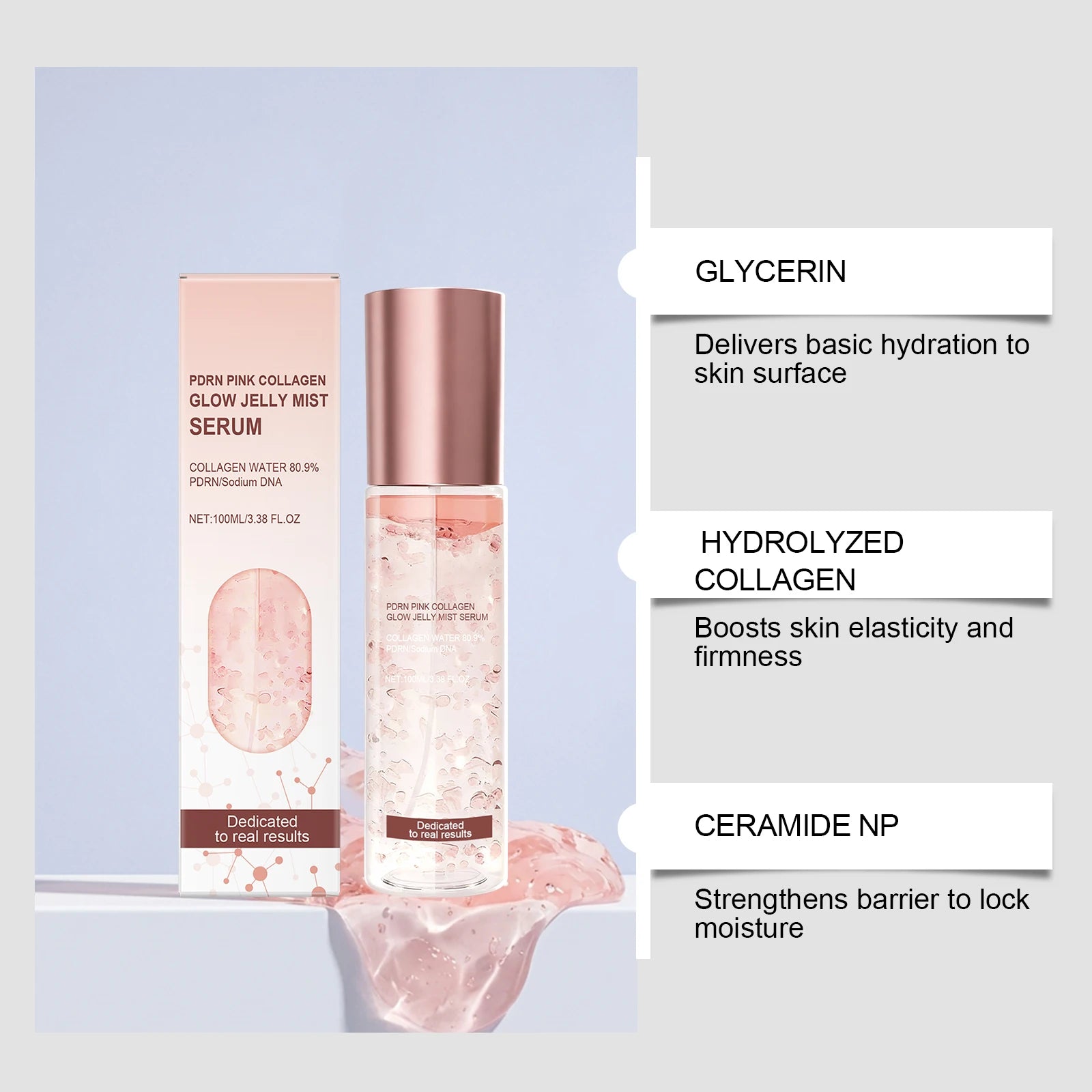 Jelly Mist Serum Brightening Firming Hydrating Face Spray Smoothing Facial Hyaluronic Acid Collagen Moisturizing Skincare Set Qme