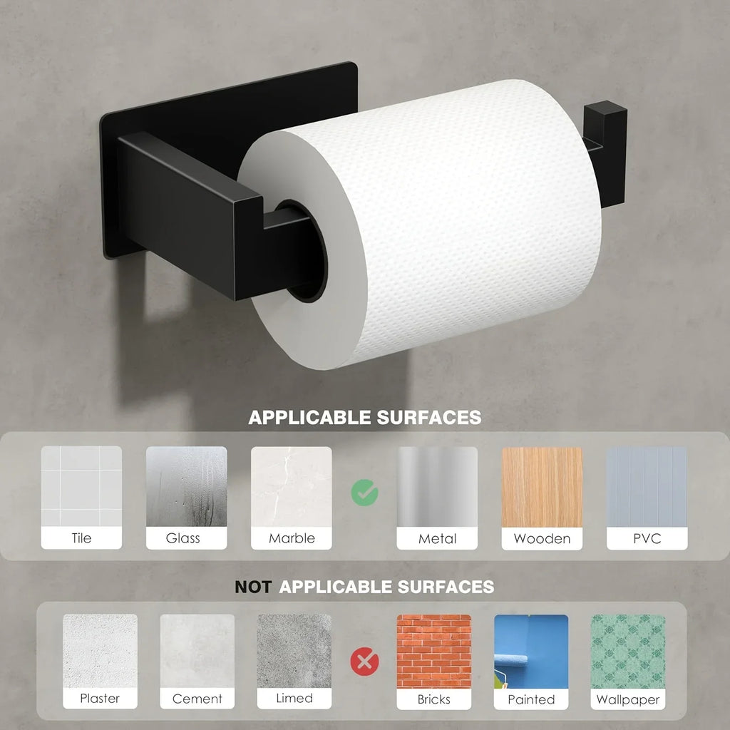 Self-adhesive wall-mounted toilet paper holder, square roll-type paper dispenser, bathroom toilet paper holder, easy to install Qme