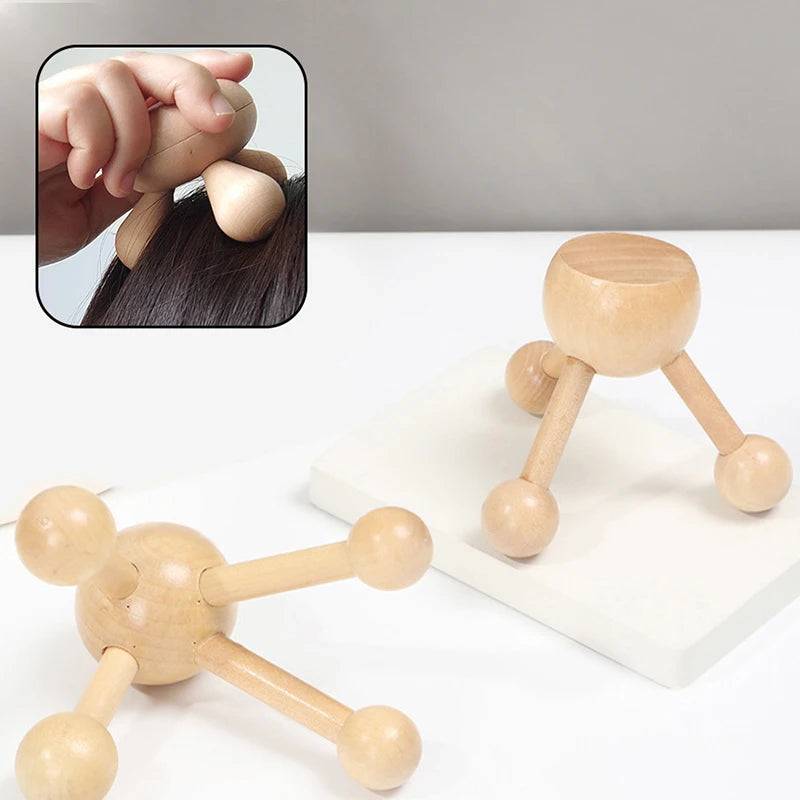 Neck Back 3 4-Leg Massage Roller Hair Growth Stress Relief Wooden Qme