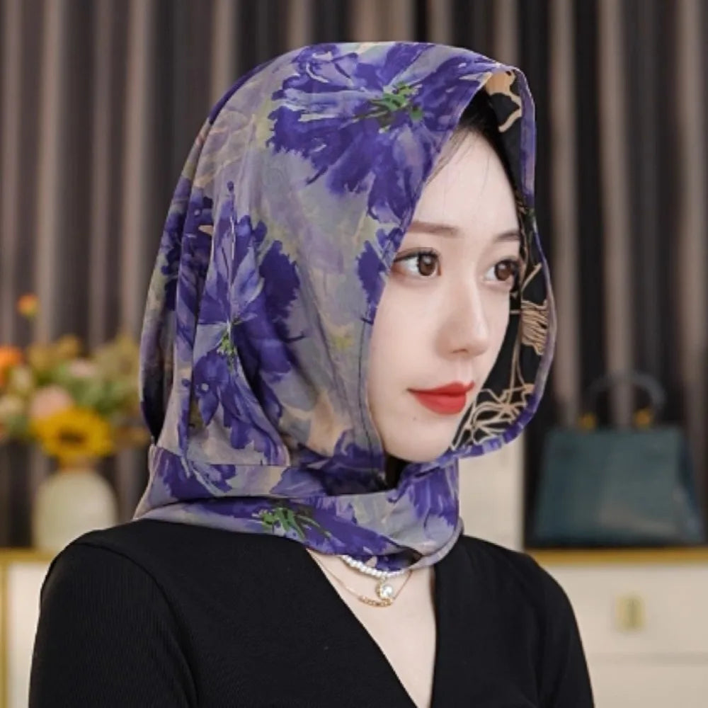 Headkerchief Elegant Printed Turban Hat Painting Cotton Linen Loom Silk Scarf Hat Sunscreen Polyester Women's Headscarf Beach Qme Style7