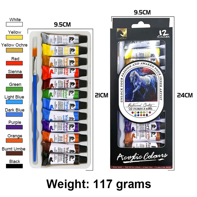 12 Colors Paint Acrylic Watercolor Glass Painting Pigment Waterproof Qme Acrylic