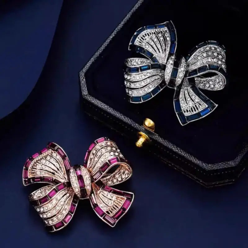 Chic Bowknot Brooch For Men Women Fashion Luxury Rhinestone Bow Brooches Pins Jewelry Accessories Party Gifts Qme