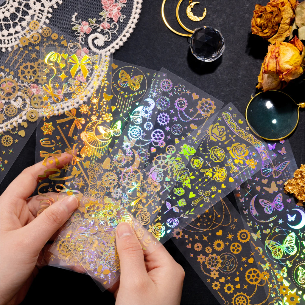 3pcs Waterproof Glittering Laser Cartoon Graffiti Dot Decorative Stickers for Scrapbooking DIY Photo Notebook Collage Stationery Qme