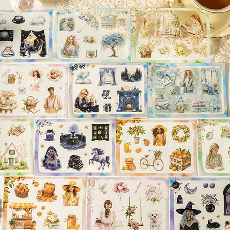 18 Sheets/Bag Manor Scenery Die-Cut Stickers Book for Scrapbook Journal DIY Planner Phone Case Notebook Decoration Craft Gift Qme