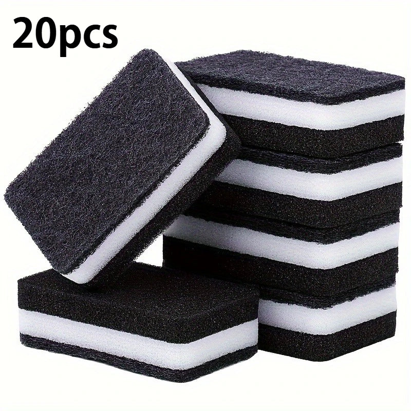 20pcs Dishwashing Sponge Wipe Black Clip White Double-sided Thickened Sponge Block Kitchen Cleaning Dishwashing Cloth Rag Brush Qme 20pcs