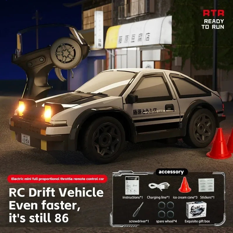1:64 Desktop RC Drift Car 2.4G High-Speed Racing Car Four-Wheel Mini Desktop Remote Control Car Electric Toy for game party gift Qme WHITE