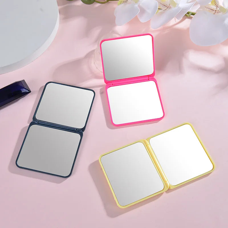 2-Face Makeup Mirror Square Portable Cute Girl's Hand Mini Pocket Qme
