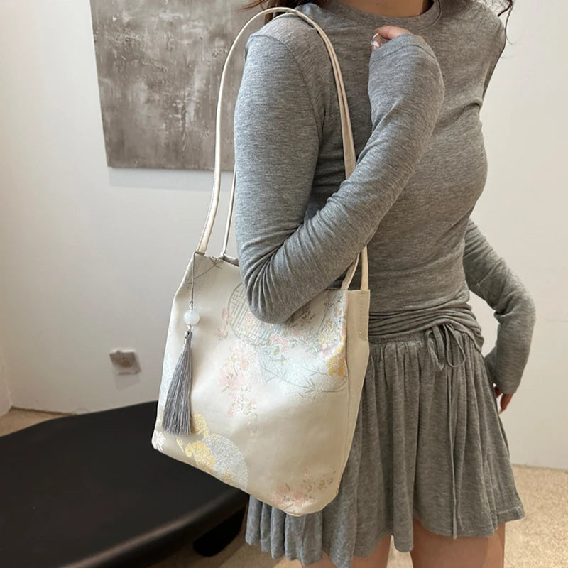 Women's Shoulder Bags New Chinese Style Temperament Elegant Advanced Retro Tote Bag Fashion Large Capacity All-match Handbags Qme