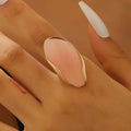 Vintage Irregular Resin Alloy Stud Earrings & Ring - Women's Coffee Color Fashion Elegant Stud Earrings & Ring Jewelry Set Qme Ring-Pink