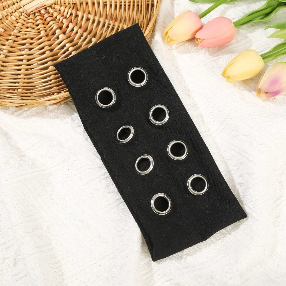 Leopard Print Hollow Metal Headband Cashew Pattern Solid Color Hollowed Out Eyelets Headband Rock Steampunk Hip-hop Qme Style 1
