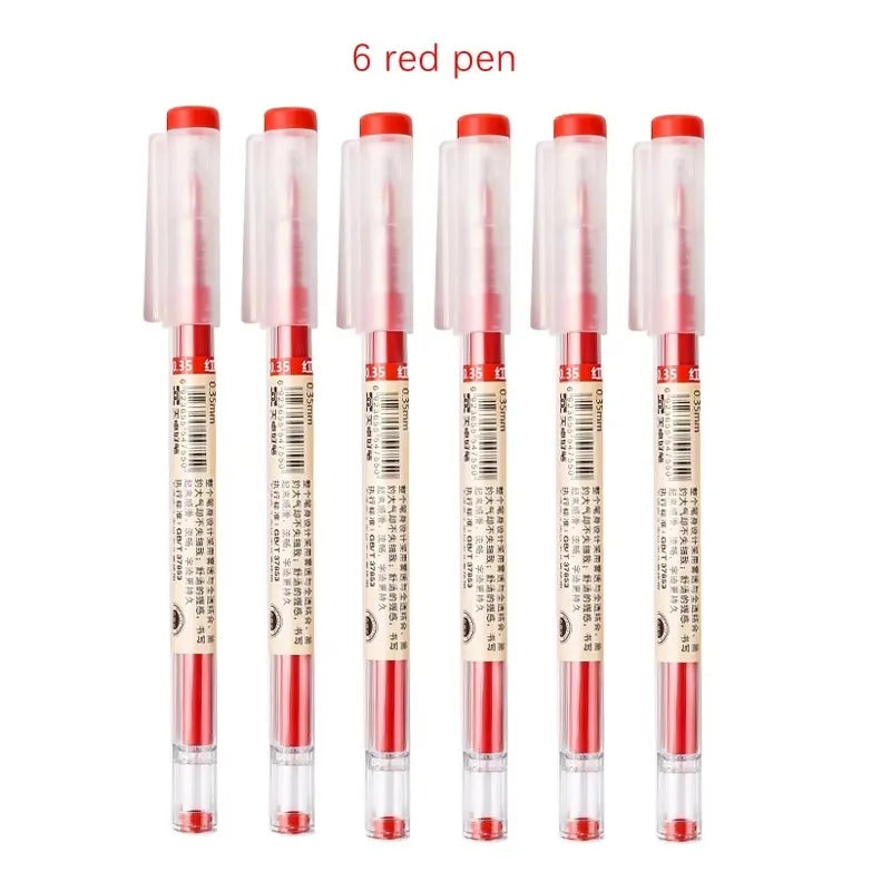 3-12pcs/set Fine Point Pen 0.35mm Black Blue Red Ink Gel Pen Ballpoint Pen School Office Student Writing Stationery Supply Qme 6 red