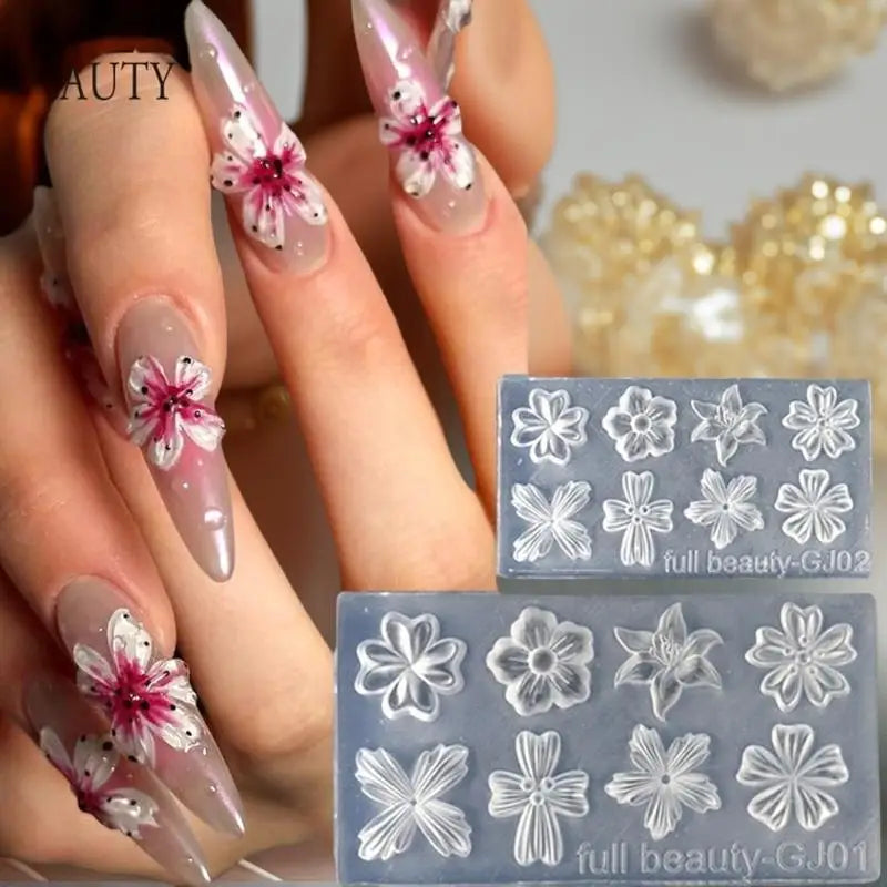 3d Flower Silicone Nail Mold Lily Five-petal Transparent Diy Art Qme