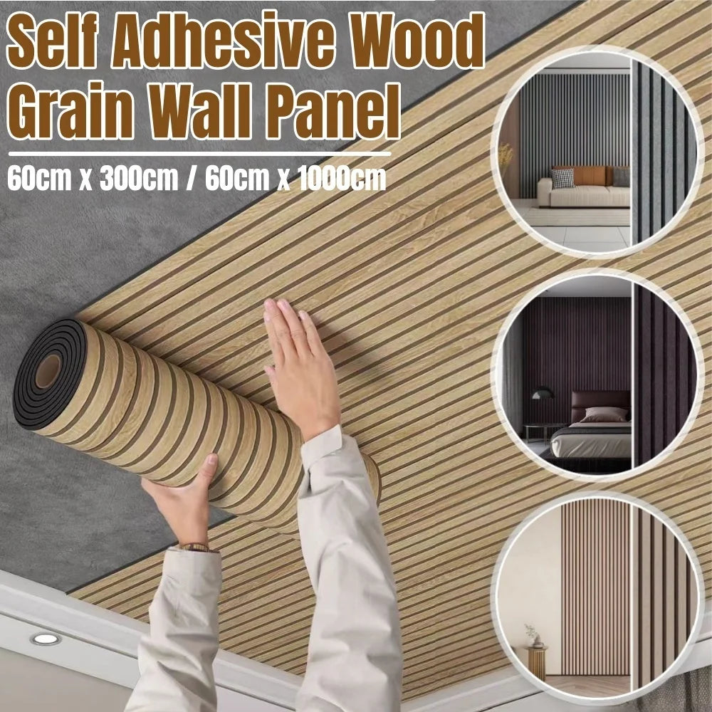 1 Roll Self-Adhesive Wood Grain Wall Panel Waterproof Background Wall Grille Sticker Suitable for Ceiling Living Room Decoration Qme