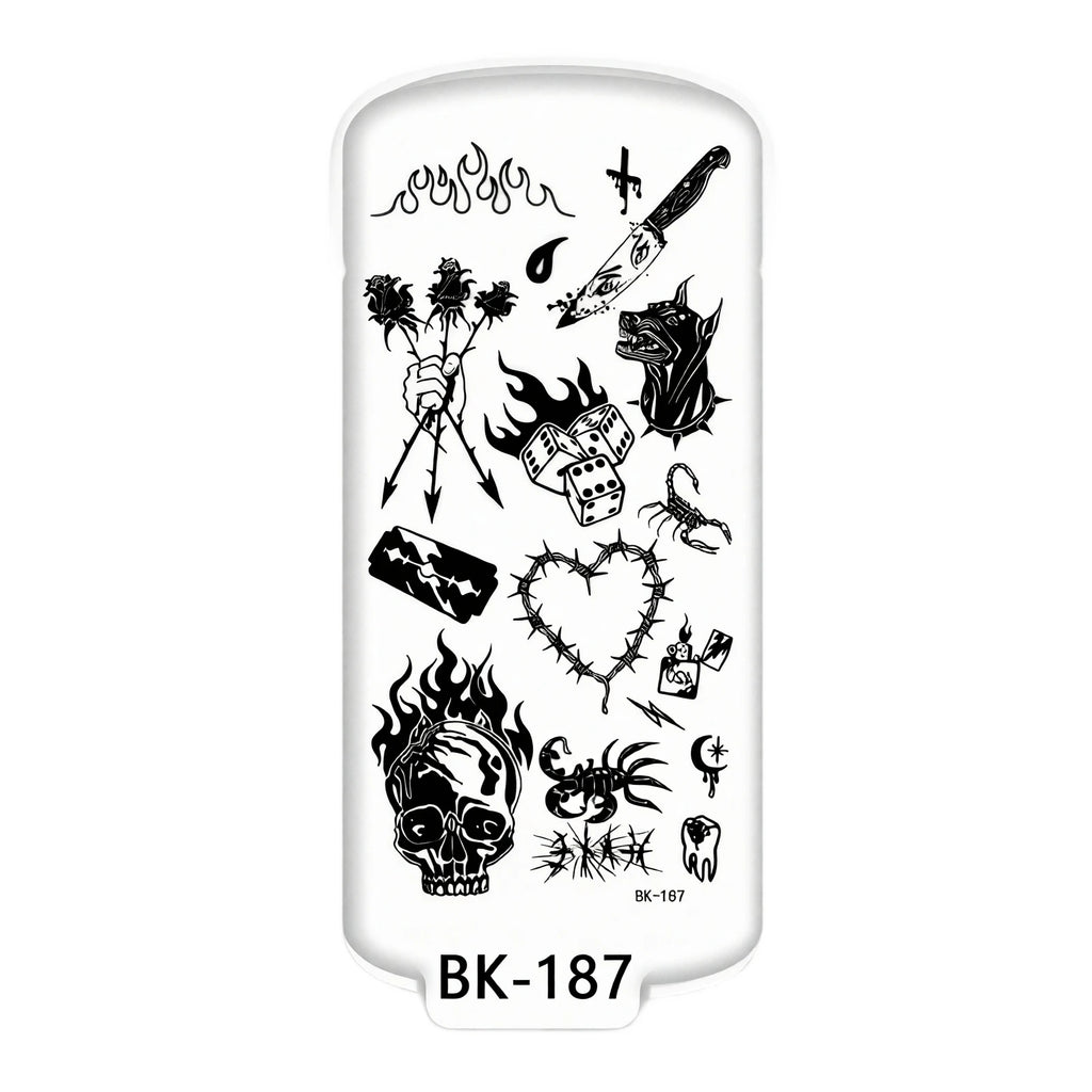 Ghoic Style Temporary Tattoos for Women and Men Sketch Skull Flower Design Body Decals Realistic Halloween Cosplay Fake Stickers Qme