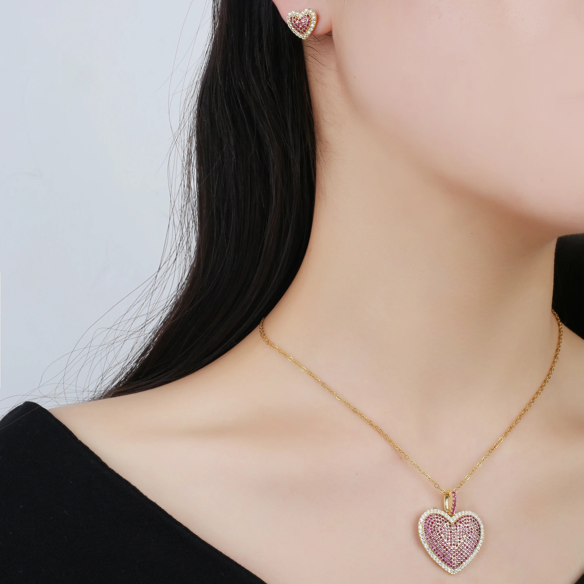 Luxury Cubic Zirconia Heart Shape Necklace Earrings Jewelry Set Classic for Women Girls Fashion Party Wedding Jewelry Wholesale Qme