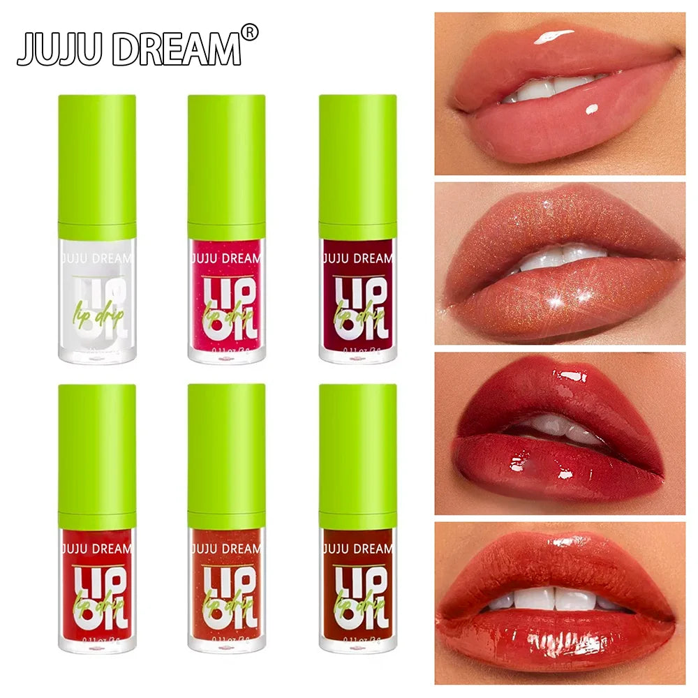 6 Colors Tinted Lip Oil Gloss Moisturizing Shiny Finish Waterproof Qme