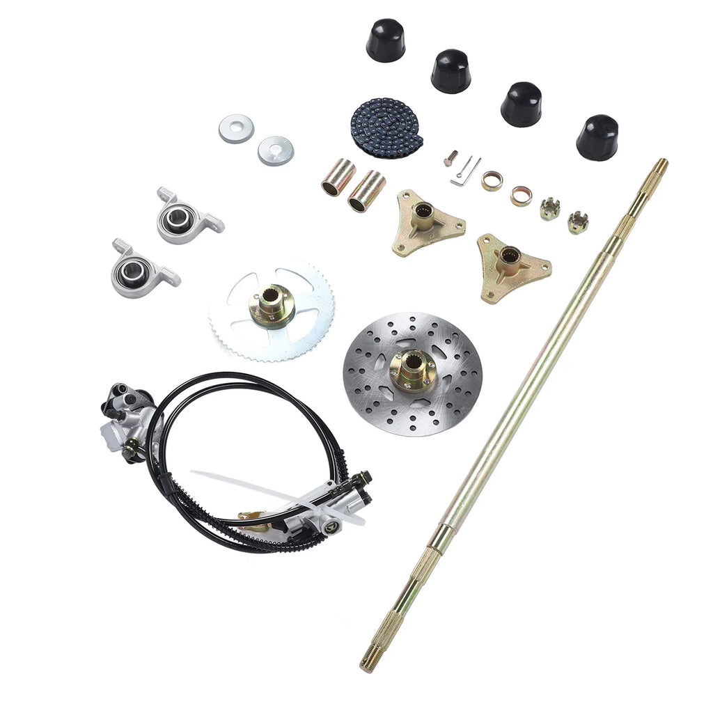 Brake Disc Caliper Assembly Construction Chain Sprockets Go Kart Rear Axle Assembly for 50cc 70cc 90cc ATV Quads Qme