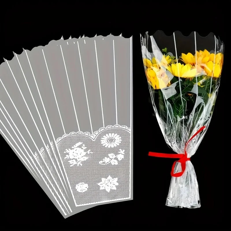 Decorative lace-patterned bouquet bag - Perfectly suitable for use as a craft packaging for birthdays, weddings, Valentine's Day Qme