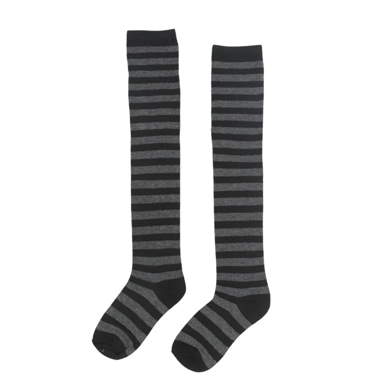 Women Striped Stockings Over Knee Length JK Long Socks Ladies Girls Qme A11 One Size
