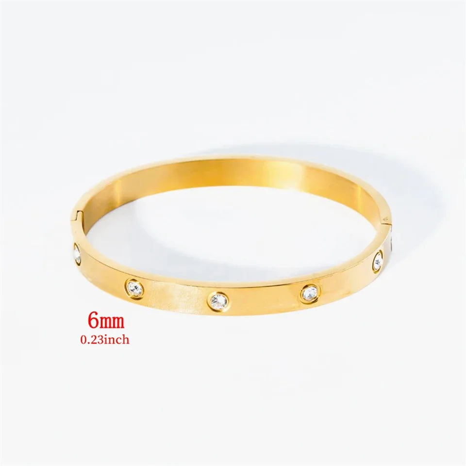 2PCS Colorful Shiny Zircon Stacked Bracelet Bangles High Quality Gold-plated Stainless Steel Jewelry Bracelet Bangles Set Gift Qme 1pc6mm Alloy Bangle