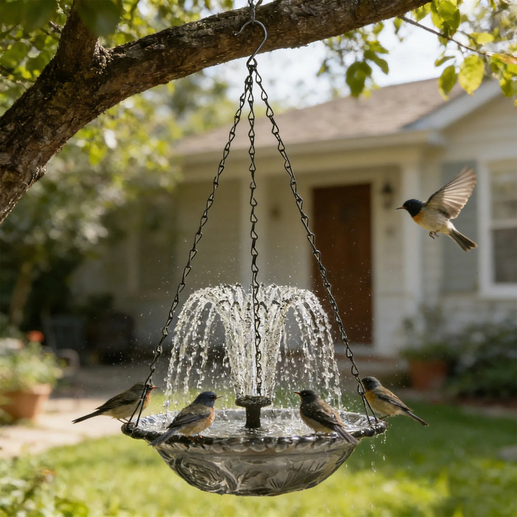 Bird Bath Bowl with Solar Powered Pump Wildlife Feeder Hanging Solar Bird Bath Fountain for Outdoor Garden Backyard Patio Lawn Qme