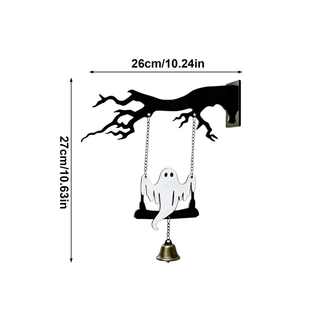 Halloween Wind Chime Outdoor Wooden Swing Wall Ornament Haunted House Qme