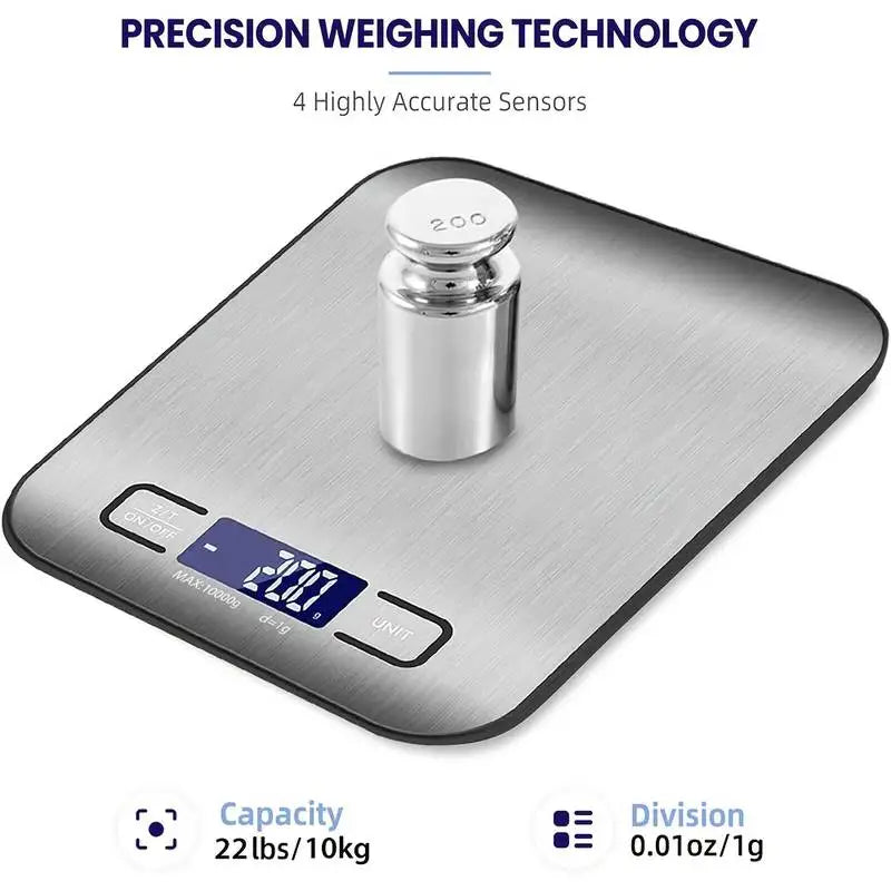 Digital Kitchen Scale LED Display 10kg/1g Stainless Steel Panel Electronic Scales Home Jewelry Food Snacks Weighing Baking Tools Qme