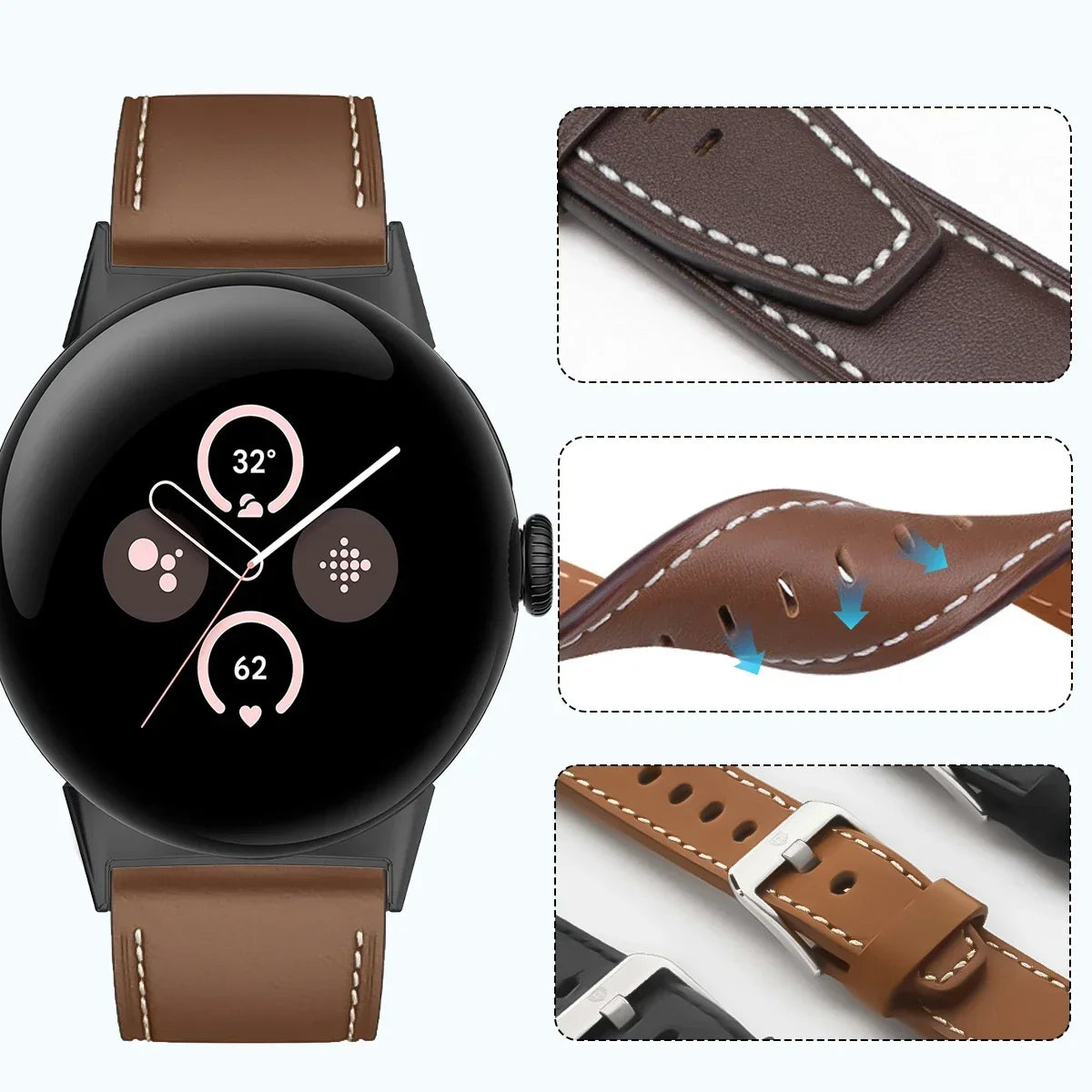 For Google Pixel Watch 3 41 45mm Strap Leather Replace Wristband Correa Bracelet For Google Pixel Watch 2 3 Band Belt Accessorie Qme